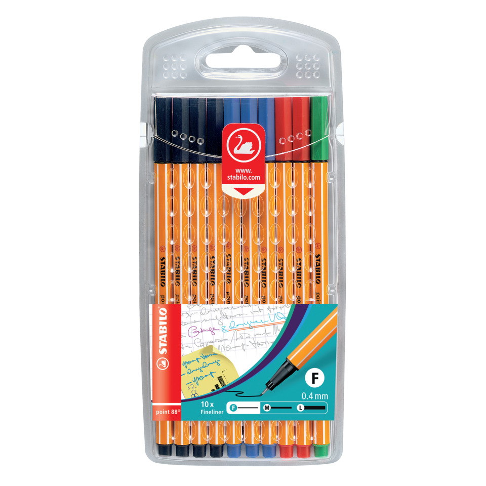 Fineliner point 88® Etui - 10er Pack Office - 4 x schwarz, 3 x blau, 2 x rot, 1 x grün