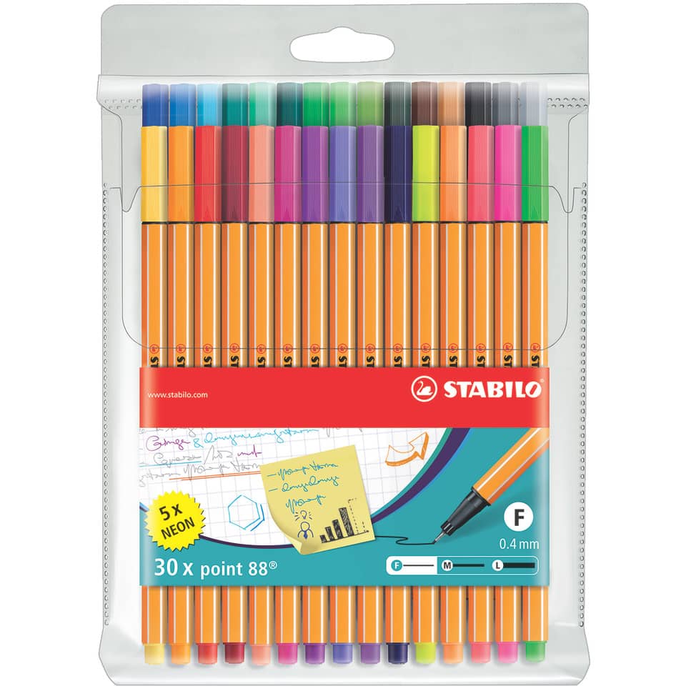 Fineliner point 88® Etui - 30er Pack - mit 30 verschiedenen Farben inklusive 5 Neonfarben