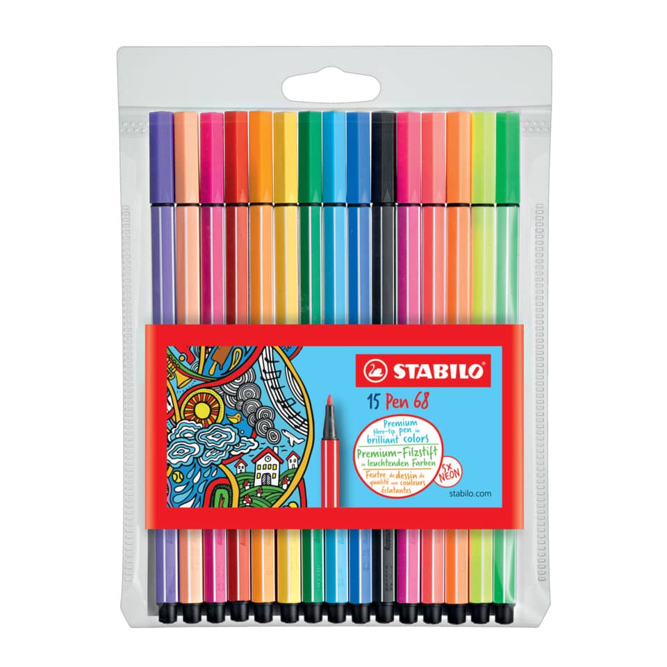 Premium-Filzstift - Pen 68 - 15er Pack - mit 15 verschiedenen Farben inklusive 5 Neonfarben