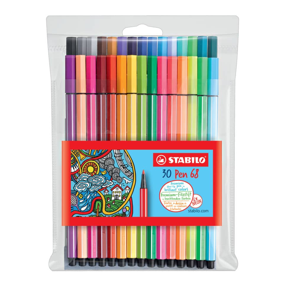 Premium-Filzstift - Pen 68 - 30er Pack - mit verschiedenen Farben inklusive 6 Neonfarben