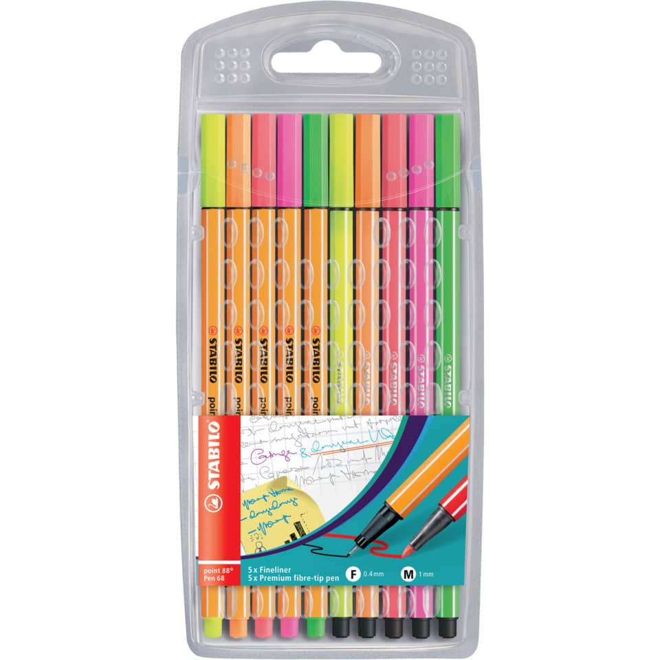 Fineliner & Filzstifte - point 88® + Pen 68 - 10er Pack - Neonfarben
