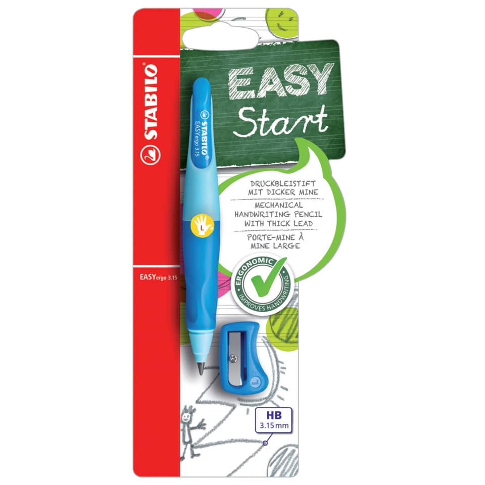 Ergonomischer Druck-Bleistift für Linkshänder - EASYergo 3.15 in hellblau/dunkelblau - Einzelstift - inklusive 1 dicken Mine - Härtegrad HB & Spitzer