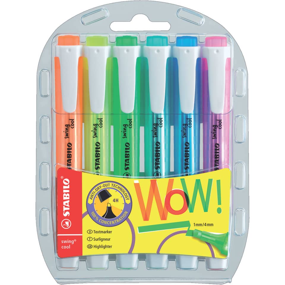 Textmarker swing® cool, Kunststoffetui mit 6 Stiften, sortiert