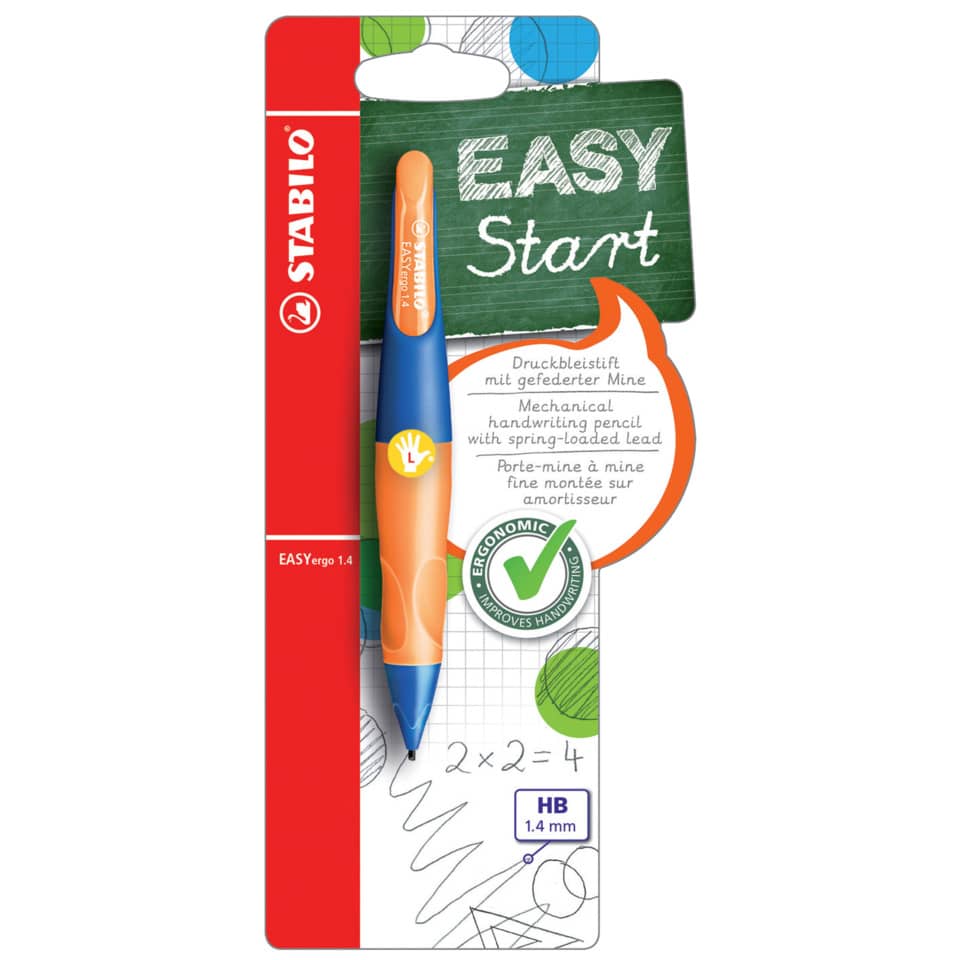 Ergonomischer Druck-Bleistift für Linkshänder - EASYergo 1.4 in ultramarinblau/neonorange - Einzelstift - inklusive 3 dünner Minen - Härtegrad HB