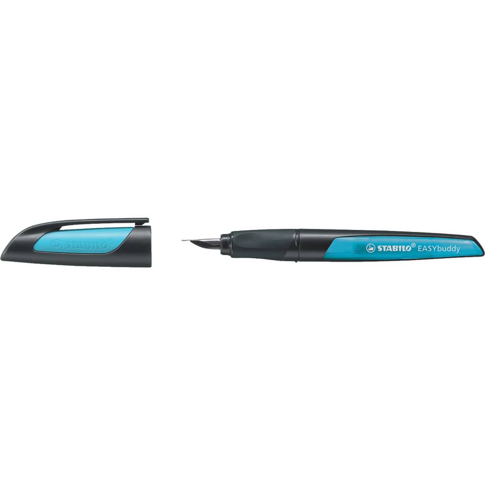 Schulfüller EASYbuddy® - Linkshänder Feder L, schwarz/himmelblau, inkl. Standardpatrone
