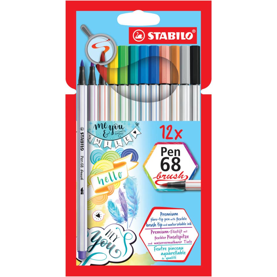 Premium-Filzstift mit Pinselspitze für variable Strichstärken - Pen 68 brush - 12er Pack - mit 12 verschiedenen Farben