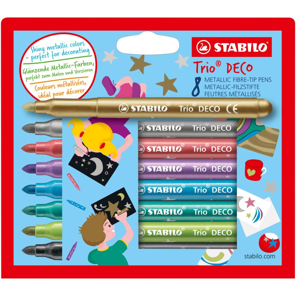 Metallic-Filzstift mit robuster XL-Spitze - Trio DECO - 8er Pack - mit 8 verschiedenen Farben