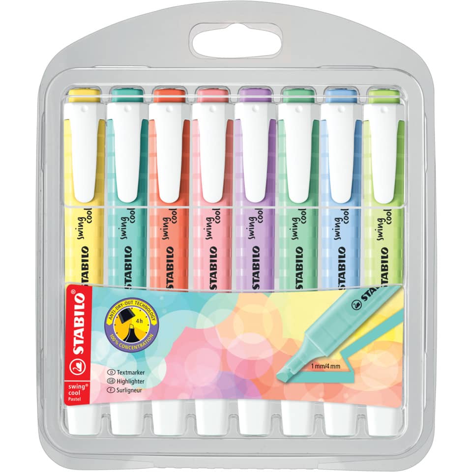 Textmarker swing® cool Pastel Etui, Etui mit 8 Stiften