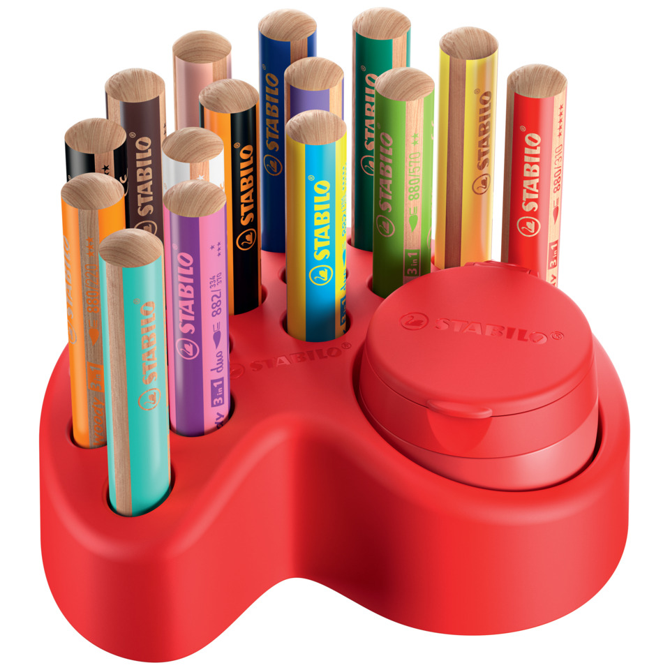 Tischset Multitalent-Stift woody 3 in 1 - 16er Pack mit Spitzerdose
