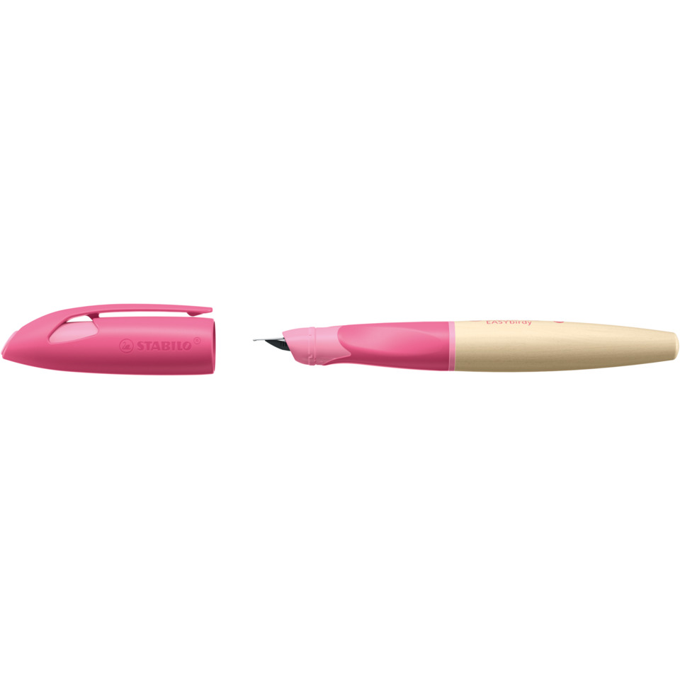 Schulfüller EASYbirdy® Timber - Rechtshänder Feder A, pink/holzfarben, inkl. Standardpatrone