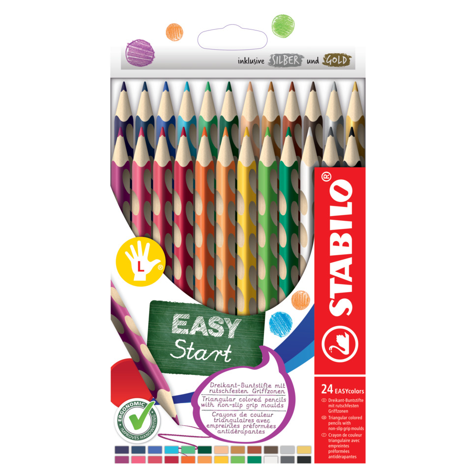 Ergonomischer Buntstift für Linkshänder - EASYcolors - 24er Pack