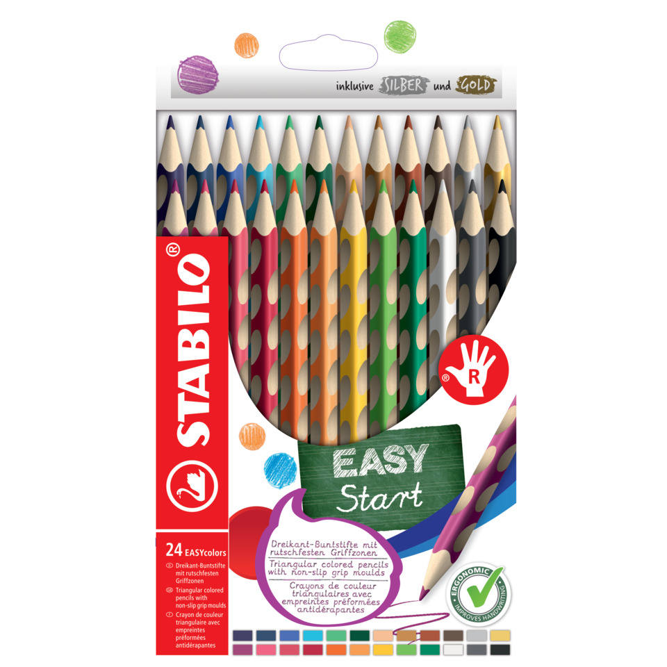 Ergonomischer Buntstift für Rechtshänder - EASYcolors - 24er Pack