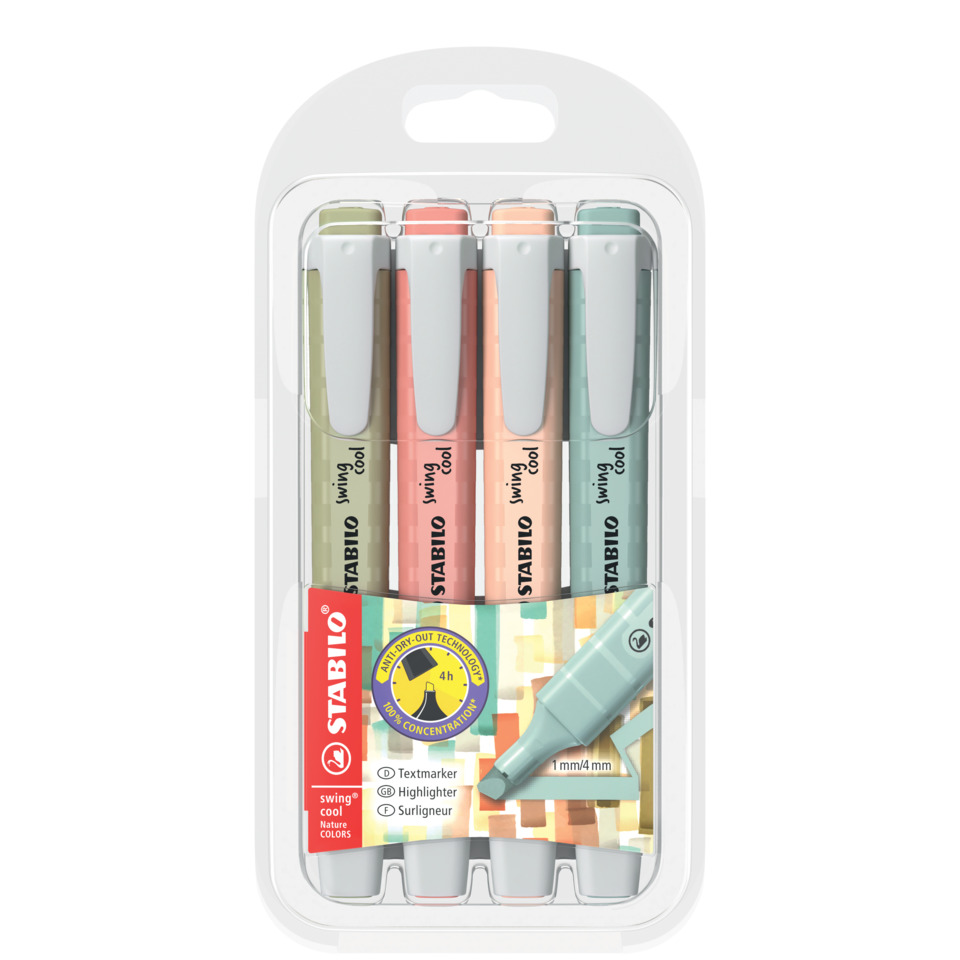 Textmarker swing® cool NatureCOLORS, Etui mit 4 Stiften, sortiert