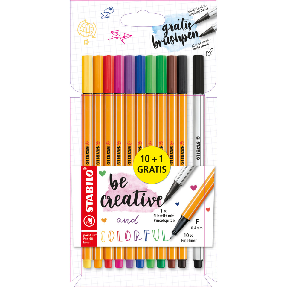 Finelineretui point 88 / Pen brush 68, 10+1 Gratis