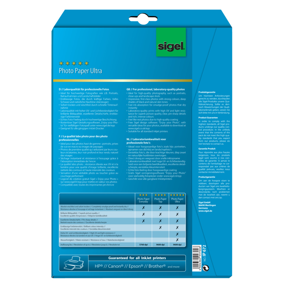 Inkjet Fotopapier Ultra - A4, seidenmatt, 260 g/qm, 20 Blatt