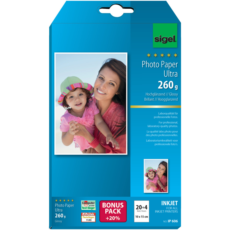 Inkjet Fotopapier Ultra - 10x15 cm, hochglänzend, 260 g/qm, 24 Blatt