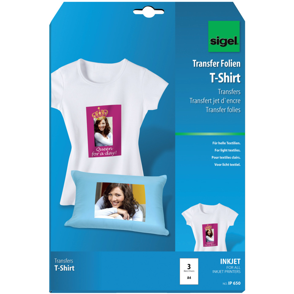 InkJet Transfer Folien für T-Shirts, für helle Textilien, 3 Folien