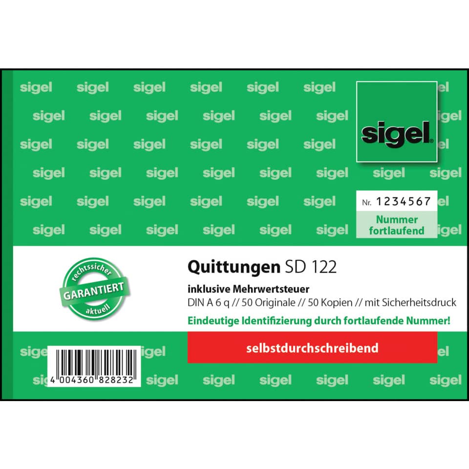 Quittung inkl. MwSt. mit Sicherheitsdruck - A6 quer, SD, 2 x 50 Blatt