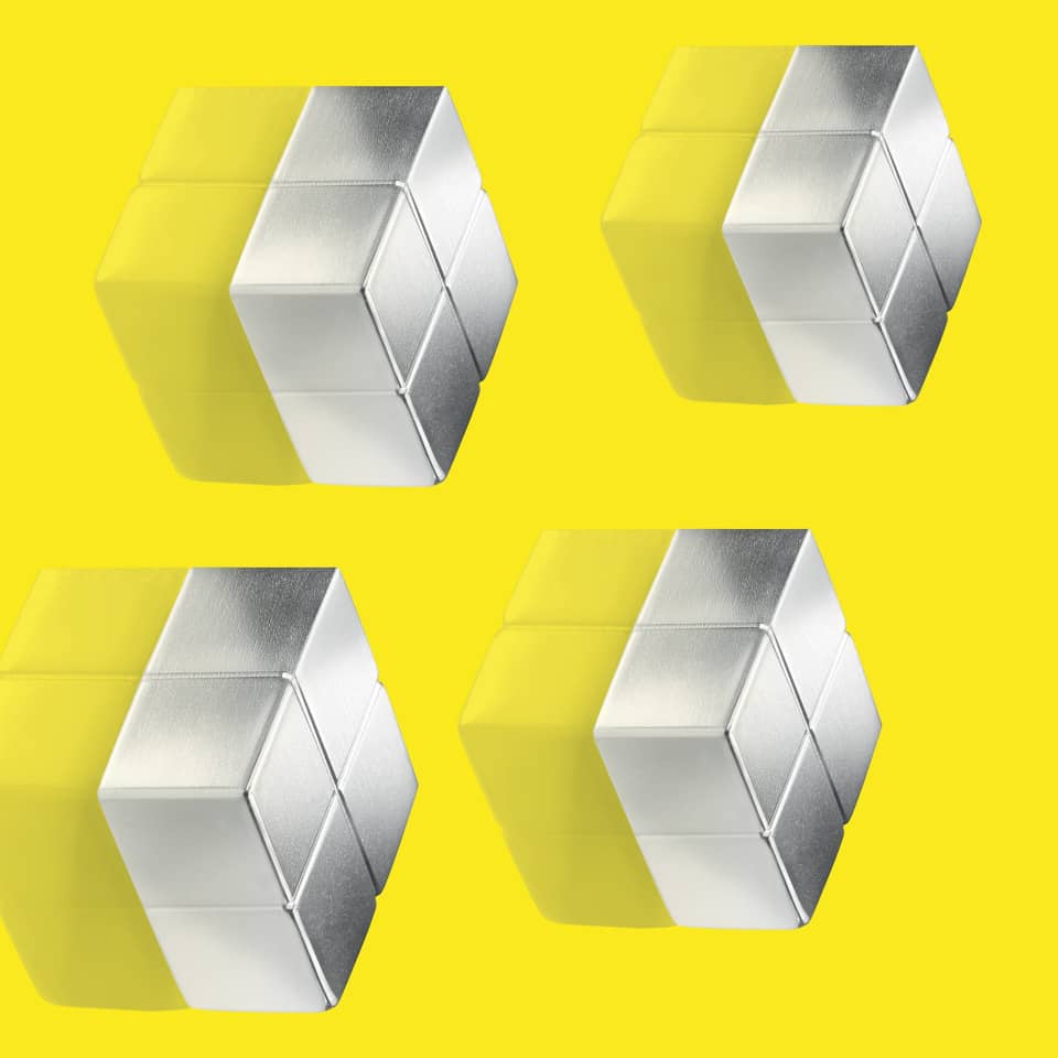 SuperDym-Magnete C10 "Extra-Strong", Cube-Design, silber, 4 Stück