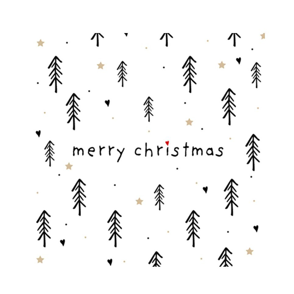 Weihnachts-Zelltuchserviette Trees + Hearts, 33 x 33 cm, 3-lagig, 20 Stück