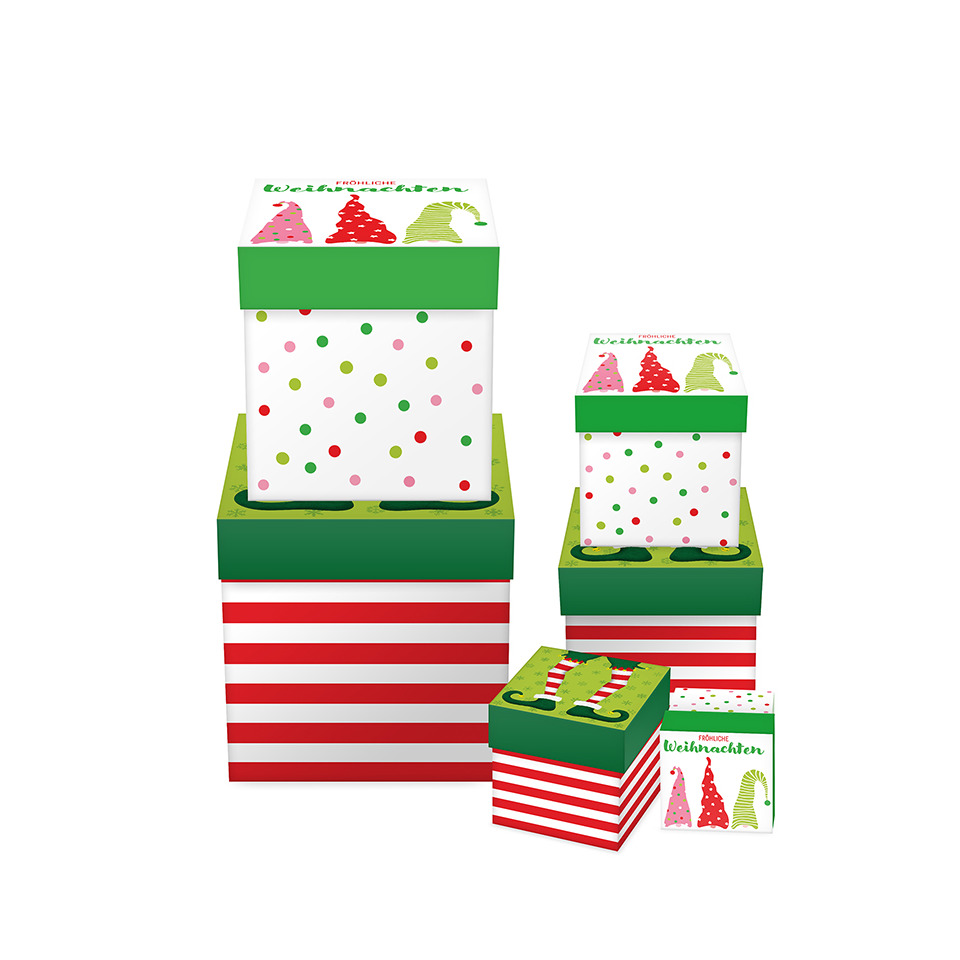 Weihnachts-Geschenkkarton Elfen und Wichtel, 6-teilig