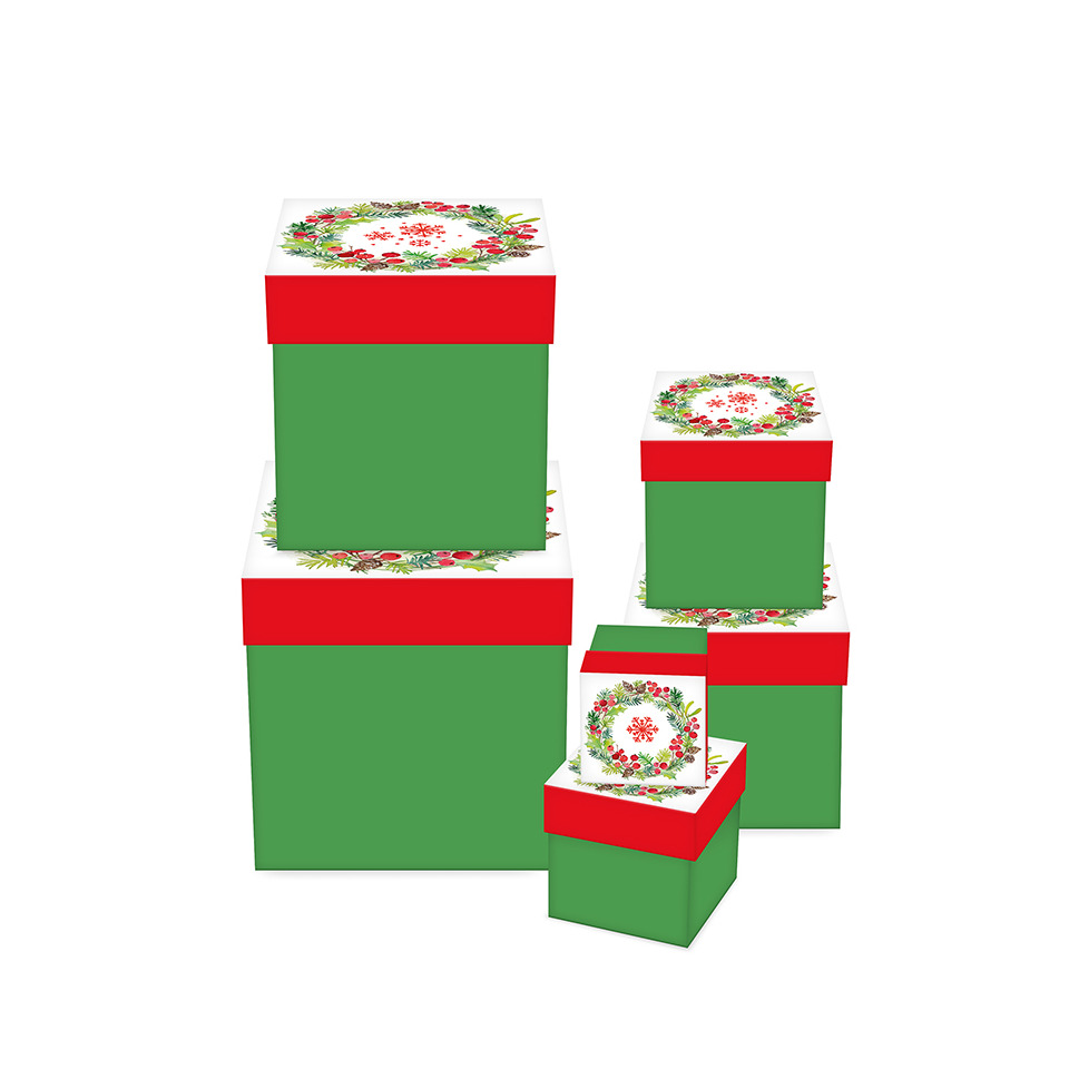 Weihnachts-Geschenkkarton Aquarellkranz, 6-teilig