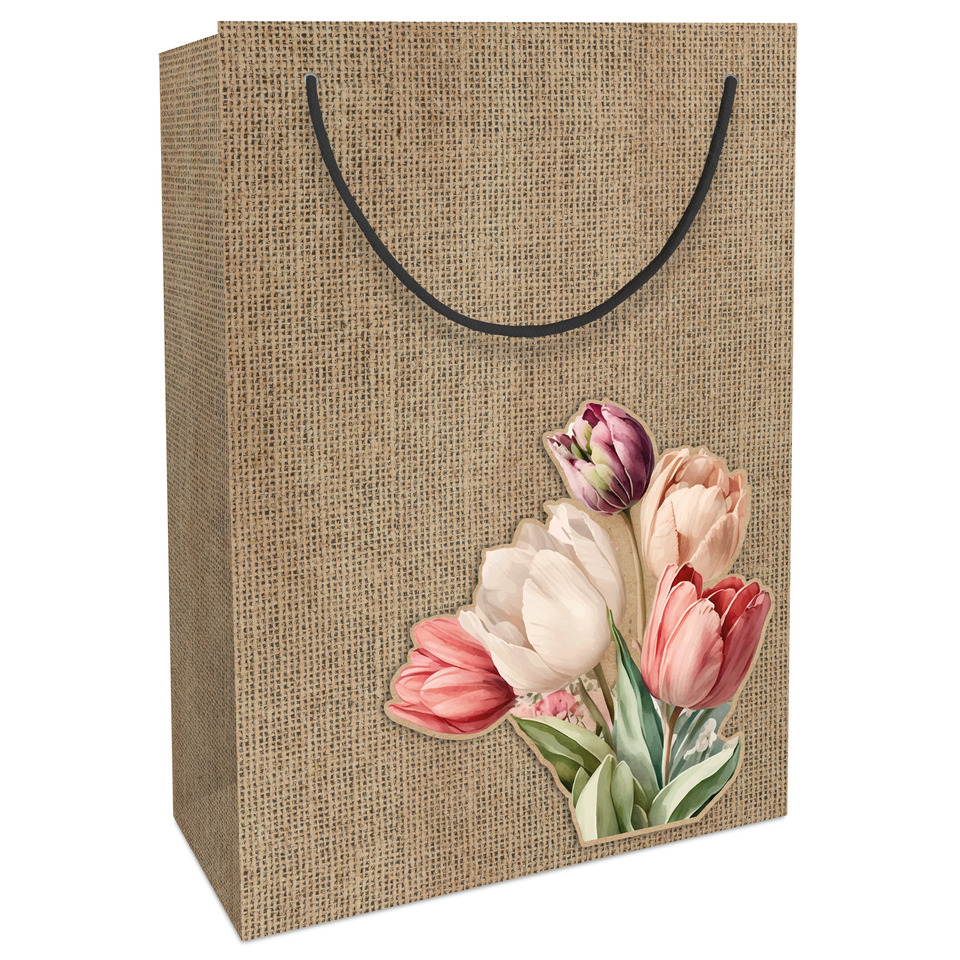 Ostertragetasche Tulpe, 33 x 23 x 11 cm, Packpapier