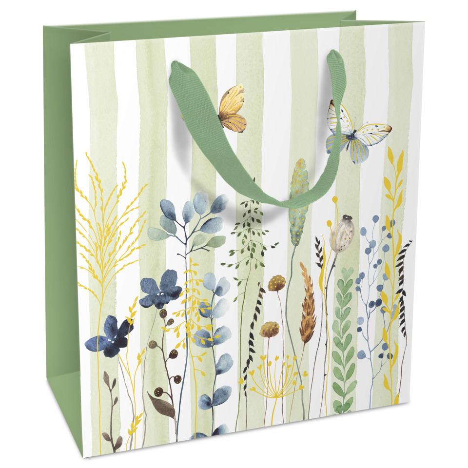 Geschenktragetasche Blumenwiese, 21 x 18 x 8 cm, grün