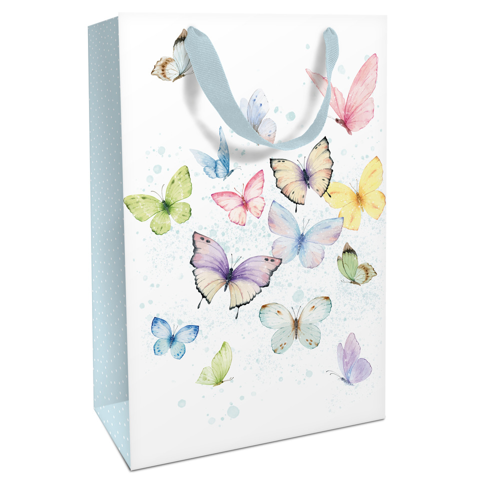 Geschenktragetasche Schmetterlinge bunt, 36 x 24 x 13 cm