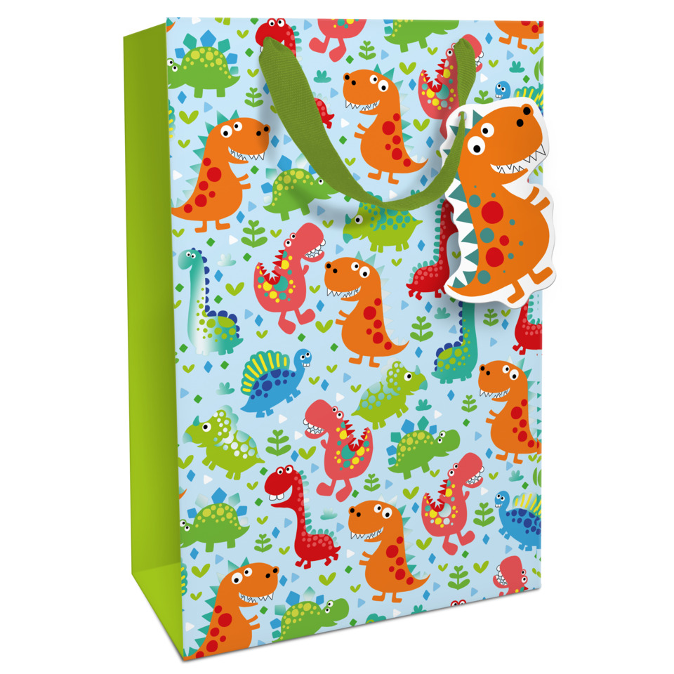 Geschenktragetasche Dinos Kind, 36 x 24 x 13 cm, blau/grün