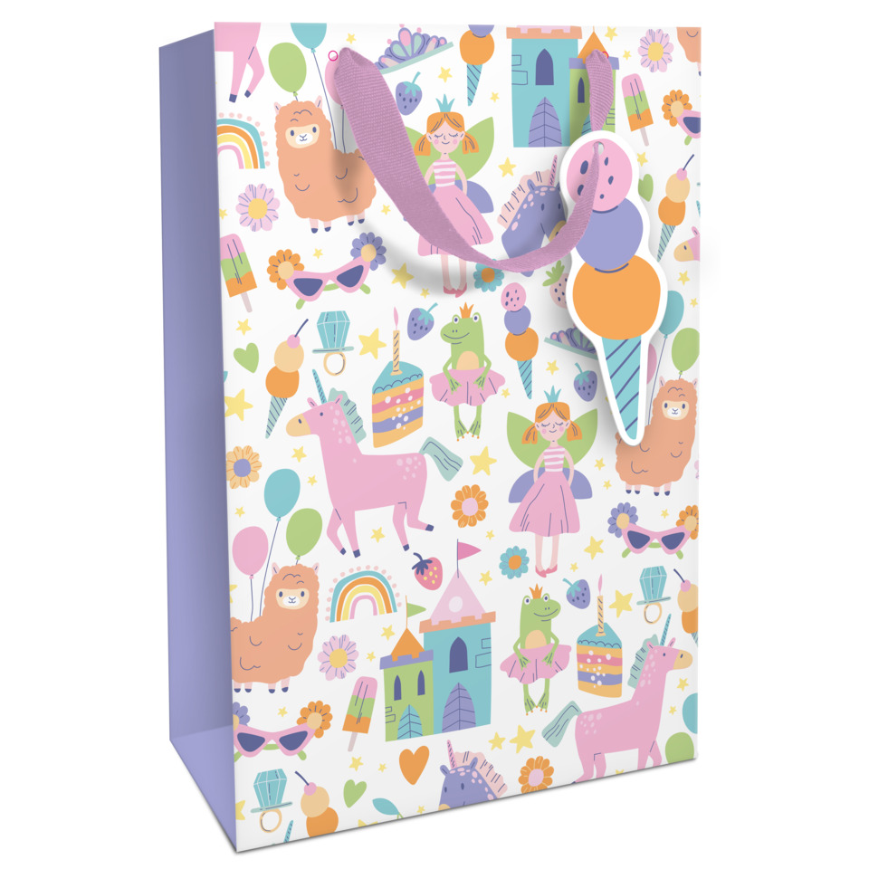 Geschenktragetasche Kind Girly, 36 x 24 x 13 cm, bunt/lila