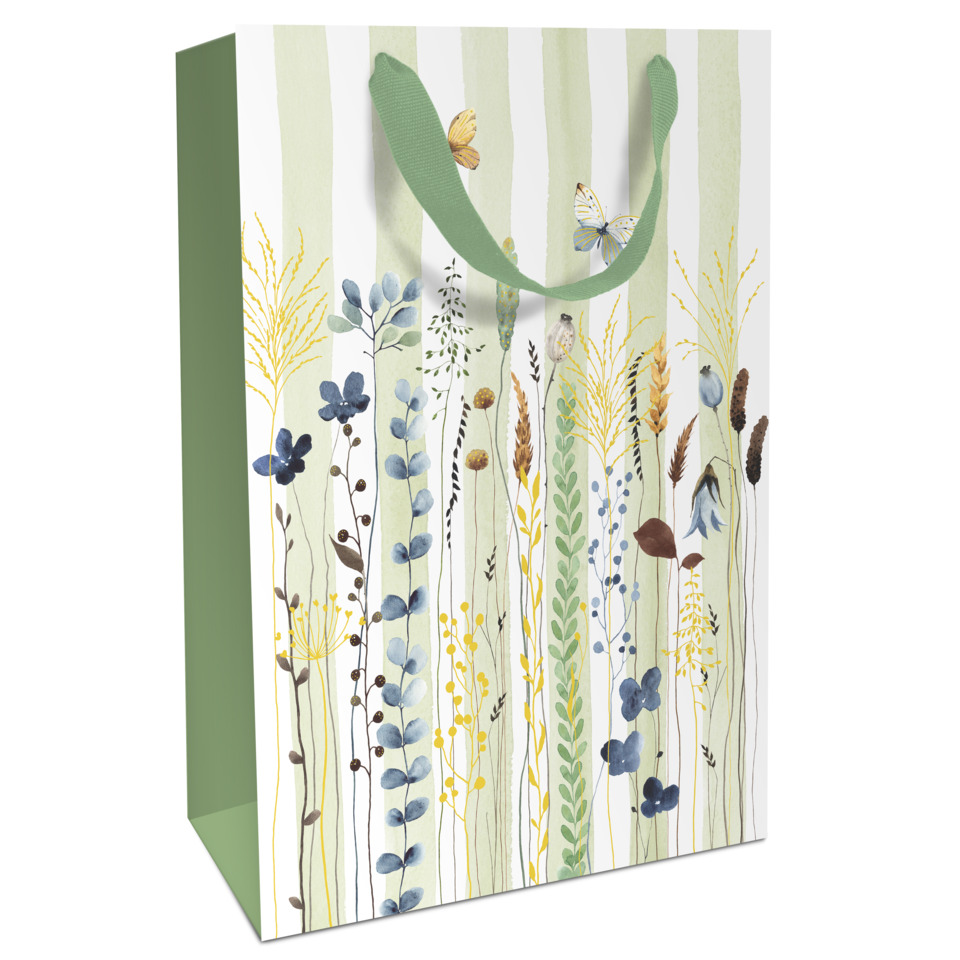 Geschenktragetasche Blumenwiese, 36 x 24 x 13 cm, grün