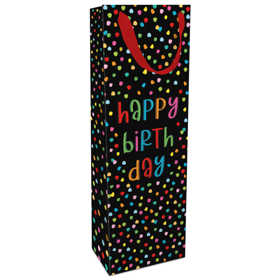 Flaschentragetasche Geburtstag, 36 x 12 x 8 cm, bunt