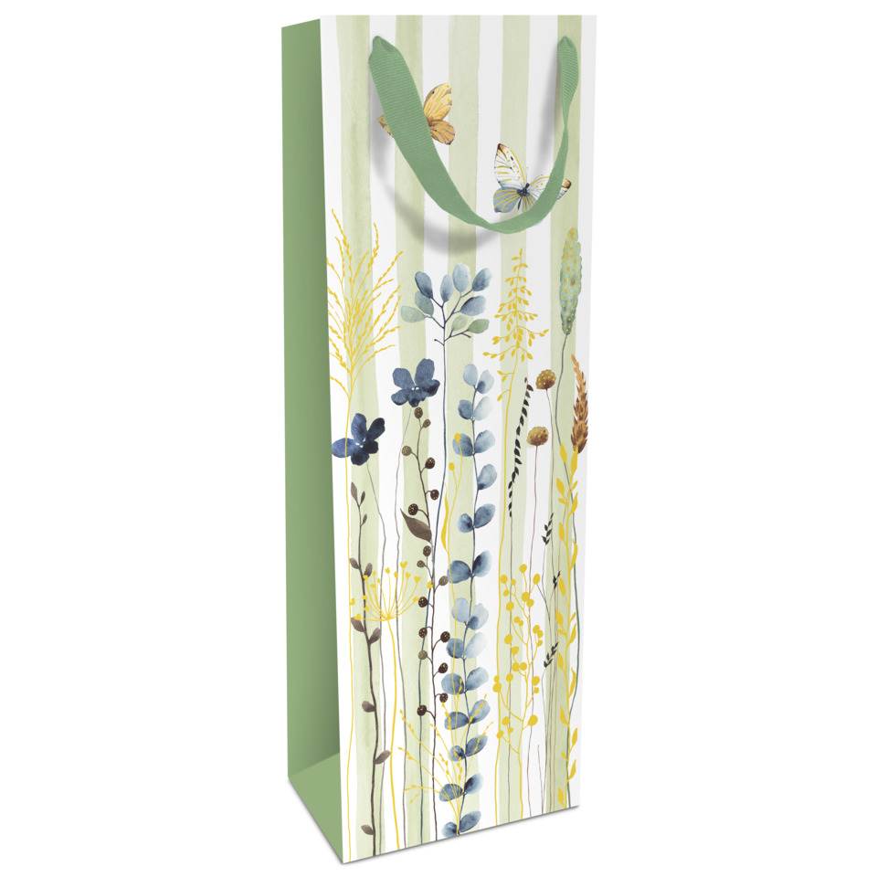 Flaschentragetasche Blumenwiese, 36 x 12 x 8 cm, grün