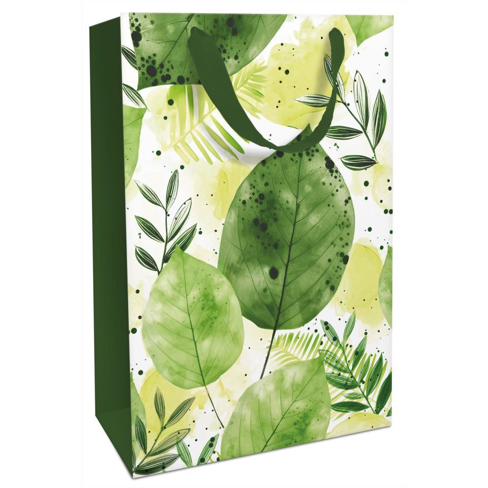 Geschenktragetasche Blätter, 36 x 24 x 13 cm, grün