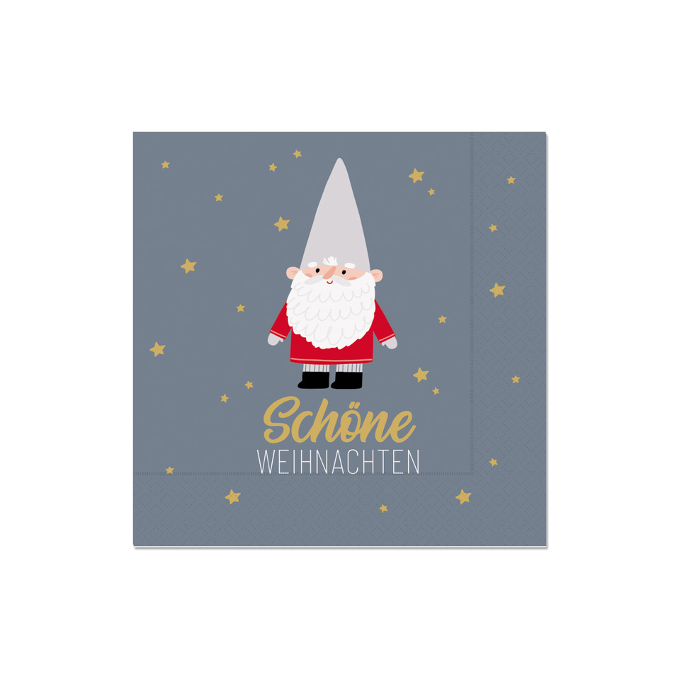 Weihnachts-Zelltuchserviette Happy Christmas - Zwerg, 33 x 33 cm, 3-lagig, 20 Stück