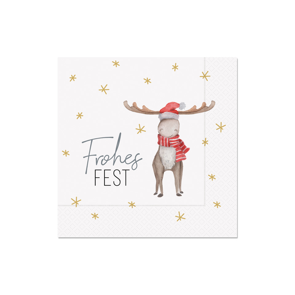 Weihnachts-Zelltuchserviette Lovely Christmas - Elch, 33 x 33 cm, 3-lagig, 20 Stück