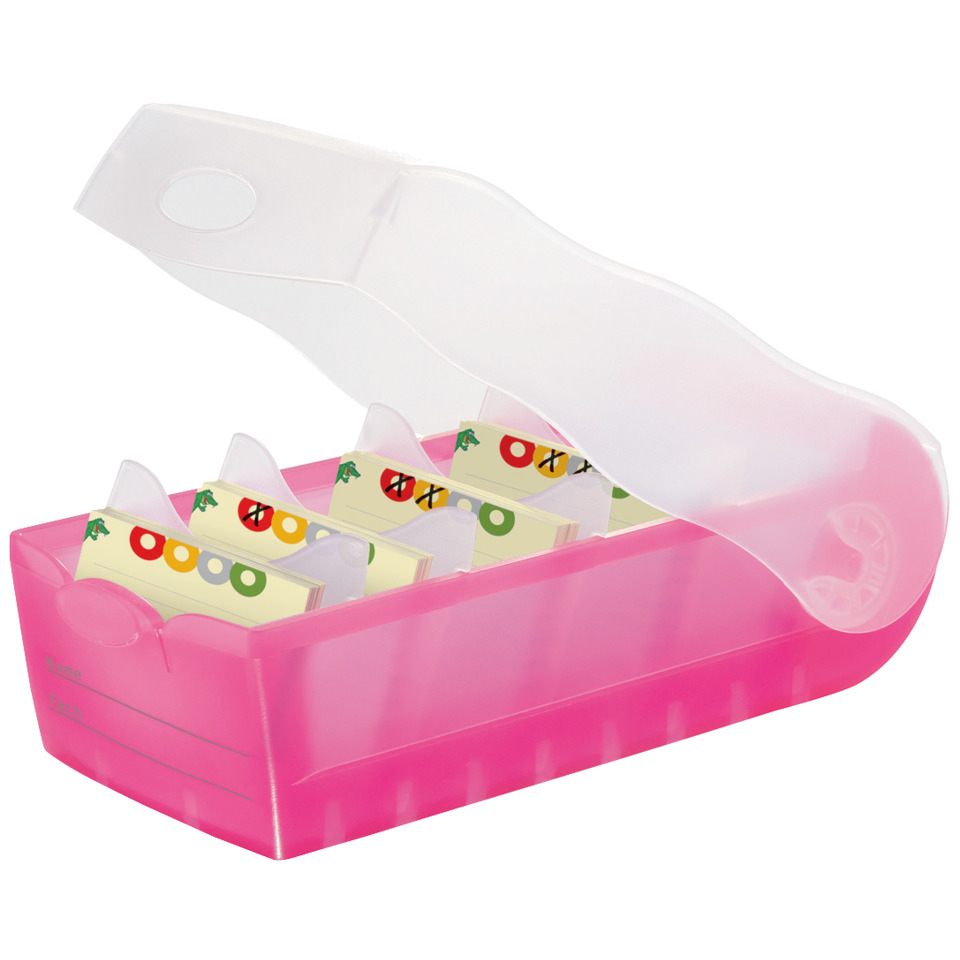 Karteibox CROCO - A7 quer, für 900 Karten, pink-transluzent