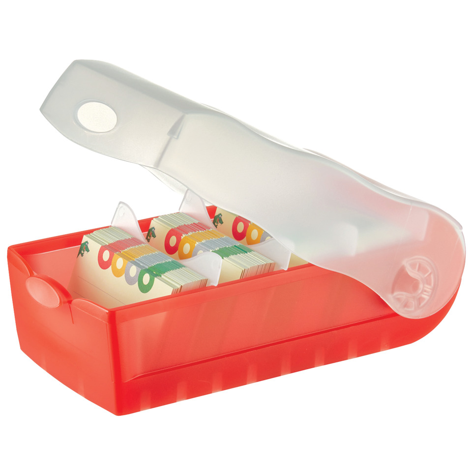 Karteibox CROCO - A7 quer, für 900 Karten, rot-transluzent