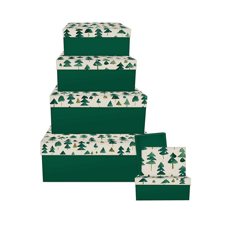 Weihnachts-Geschenkkarton Winter Forest grün, 6-teilig