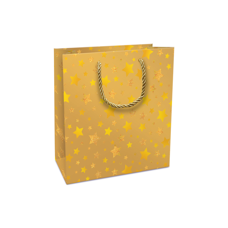 Weihnachts-Geschenktragetasche Sternchen, 21 x 18 x 8 cm, gold