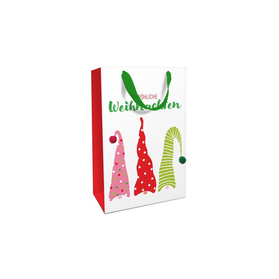 Weihnachts-Geschenktragetasche Wichtelmützen, 36 x 26 x 13 cm