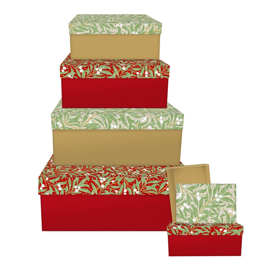 Weihnachts-Geschenkkarton Blätter Flach, 6-teilig, sortiert