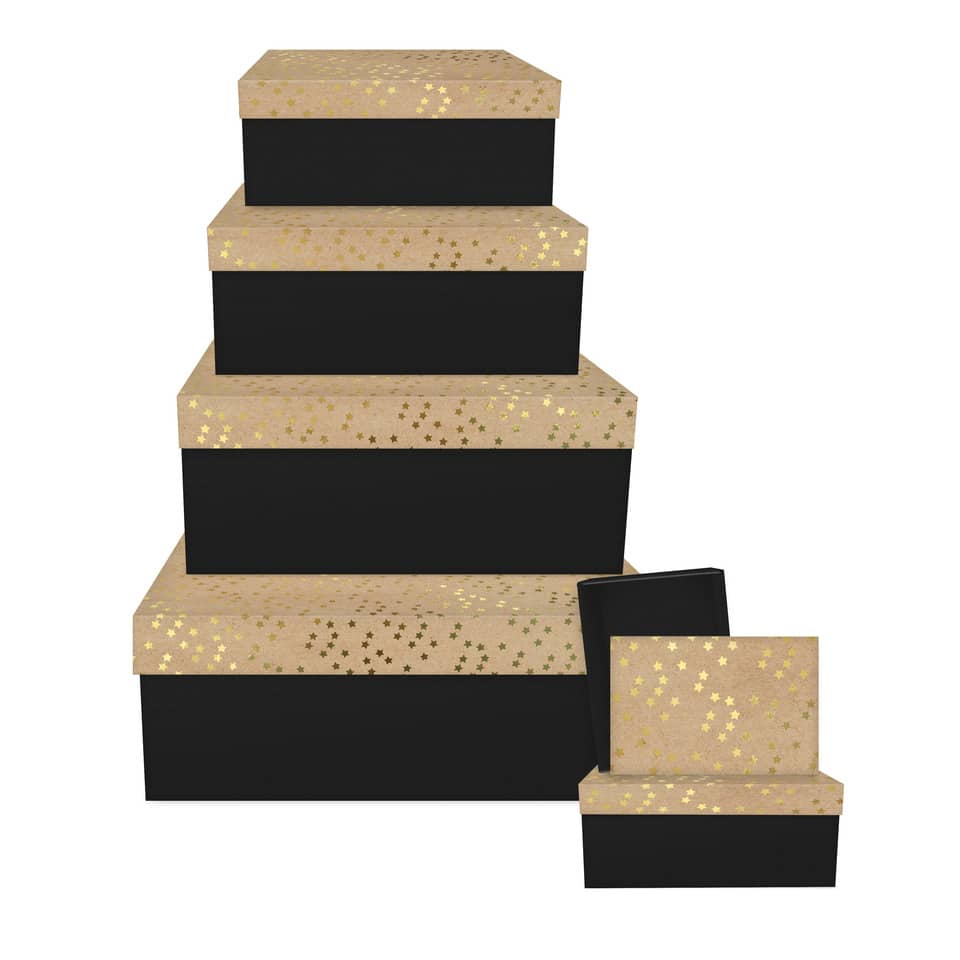 Weihnachts-Geschenkkarton Sternchen Flach, 6-teilig, gold
