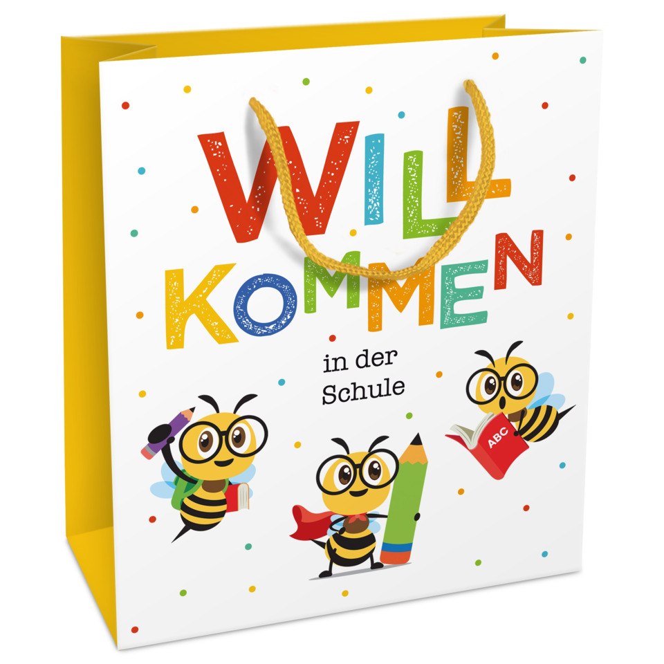 Geschenktragetasche Schulanfang Bienen, 21 x 18 x 8 cm