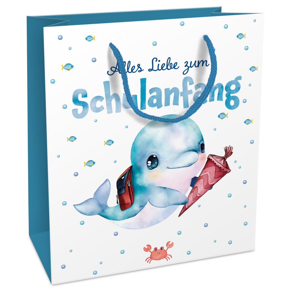Geschenktragetasche Schulanfang Delfin, 21 x 18 x 8 cm