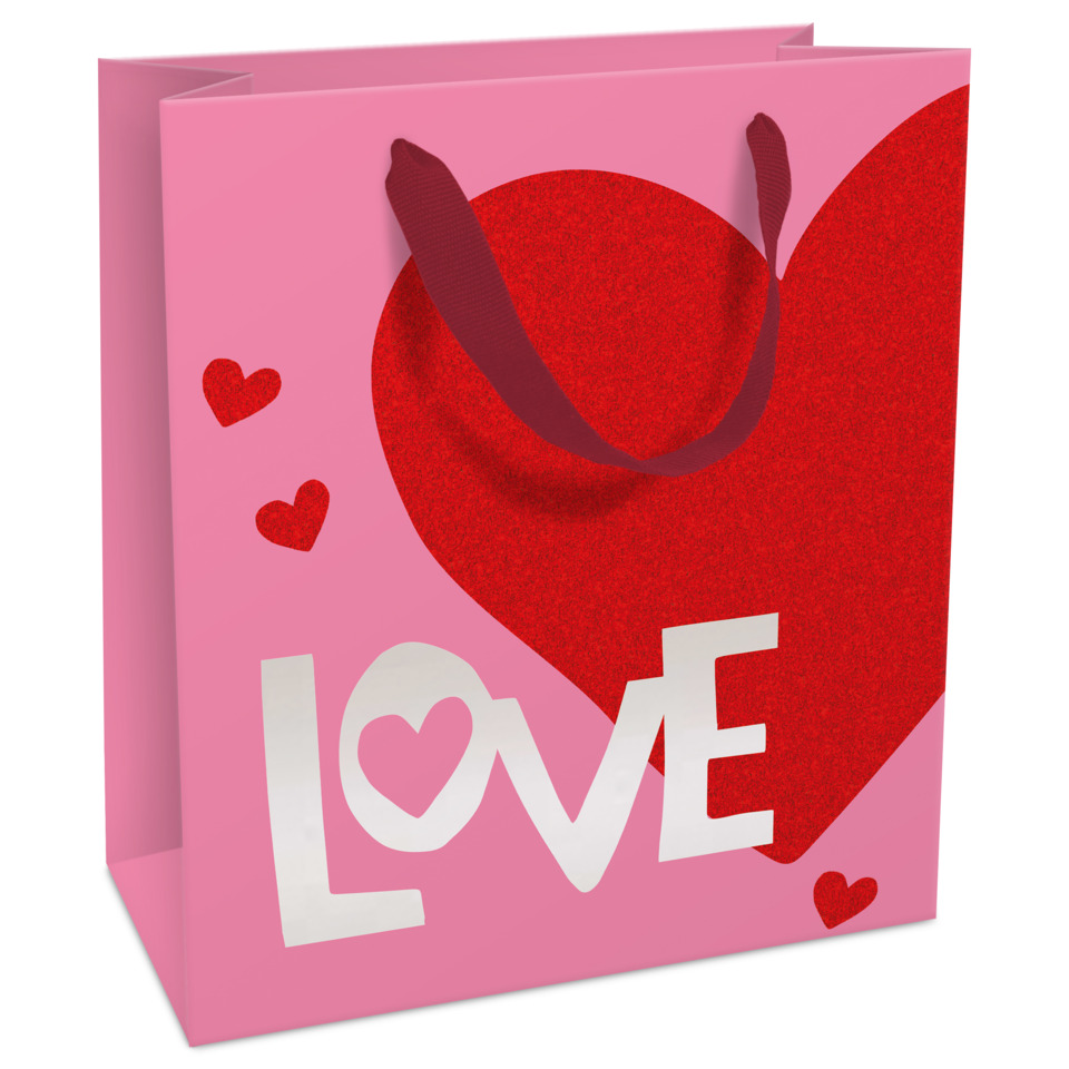 Geschenktragetasche Liebe, 21 x 18 x 8 cm, rosa/rot