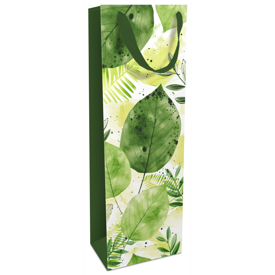 Flaschentragetasche Blätter, 36 x 12 x 8 cm, grün