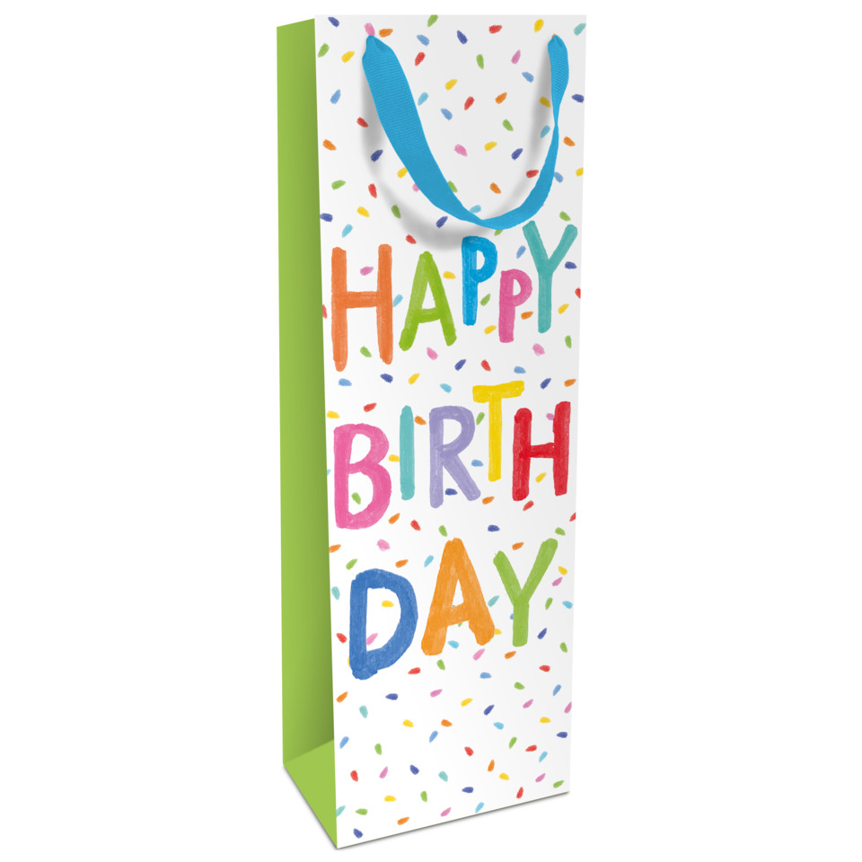Flaschentragetasche Geburtstag, 36 x 12 x 8 cm, bunt