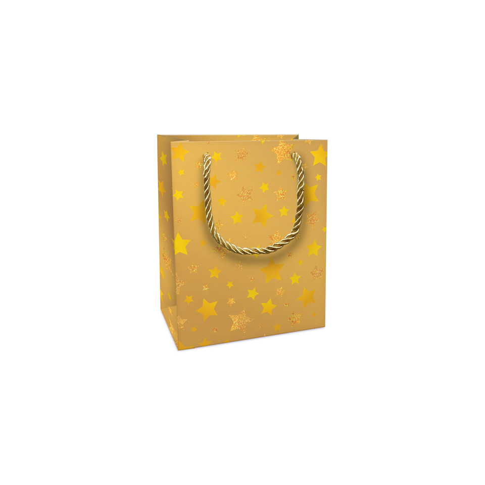 Weihnachts-Geschenktragetasche Sternchen, 15 x 12 x 6 cm, gold